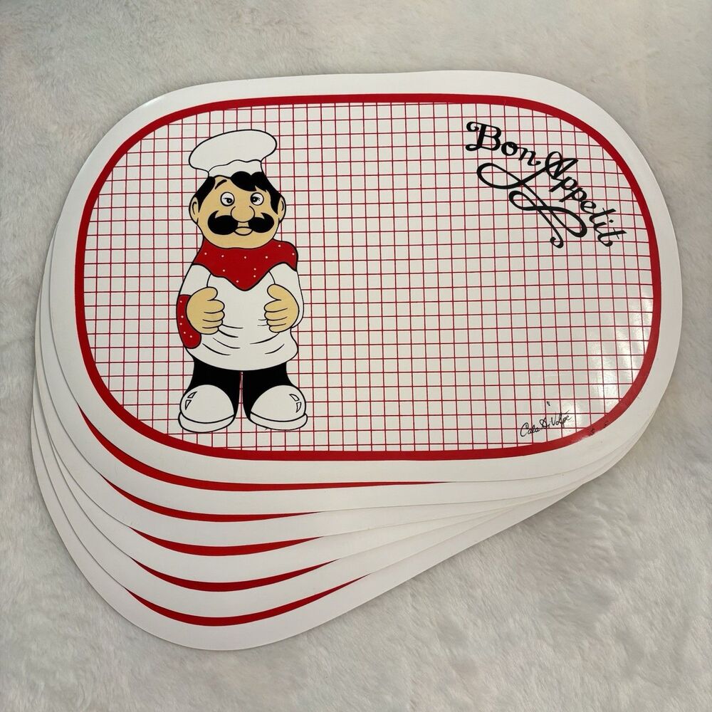 Vintage Casa Di Volpe 1980s Chef Placemats Pizza Night Pasqually Set Of 6